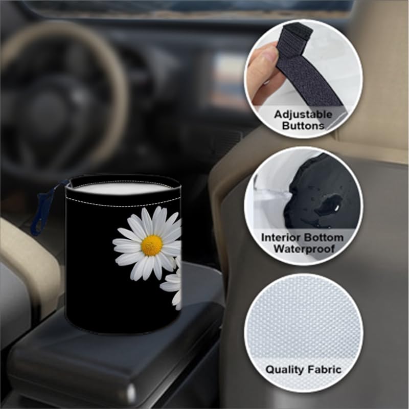 Image of Portable Reusable Waterproof Car Trash Bin, Multipurpose Vehicle Organizer, Road Trip Essentials (Daisy)