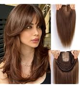 HAIRCUBE 16 inch Hair Toppers for Women Real Human Hair 9x9inch Large Base with Bangs,Top Hair Pi...