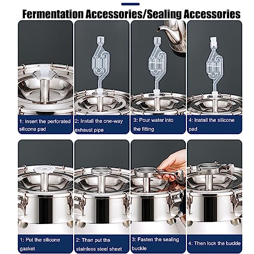 Fermentador de acero inoxidable 28L 304 con kit de preparación casera Airlock Premium para cerveza y vino, cubo de almacenamiento de alimentos para fermentación y elaboración de cerveza