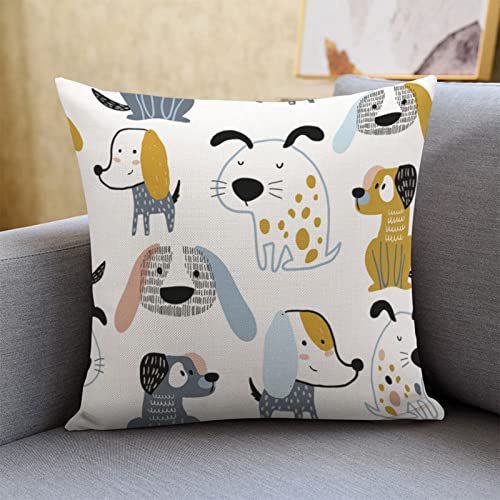 Muruful Childish Funny Creative Dog Throw Pillow Cover 18X18 Inch，Trendy Kid Doodle Pet Cartoon Nursery White Square Throw Pillow Cases，Polyester Throw Cushion Covers For Couch Sofa Chair Bedroom #TOP2