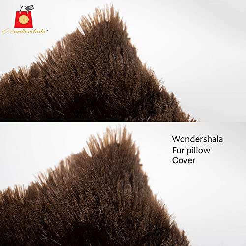 Image of Brown Square Pillow Cover Fur Cushion Pillowcase Set of 2 , 20x20 inches / 50.8cm x 50.8cm