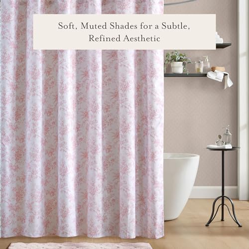 Laura Ashley Walled Garden Shower Curtain, Textured Cotton-Rich Slub Fabric, Tonal Floral Print, Elegant Transitional Bathroom Decor, Machine Washable 72"x84", Pink by Laura Ashley - Used condition - Image 5