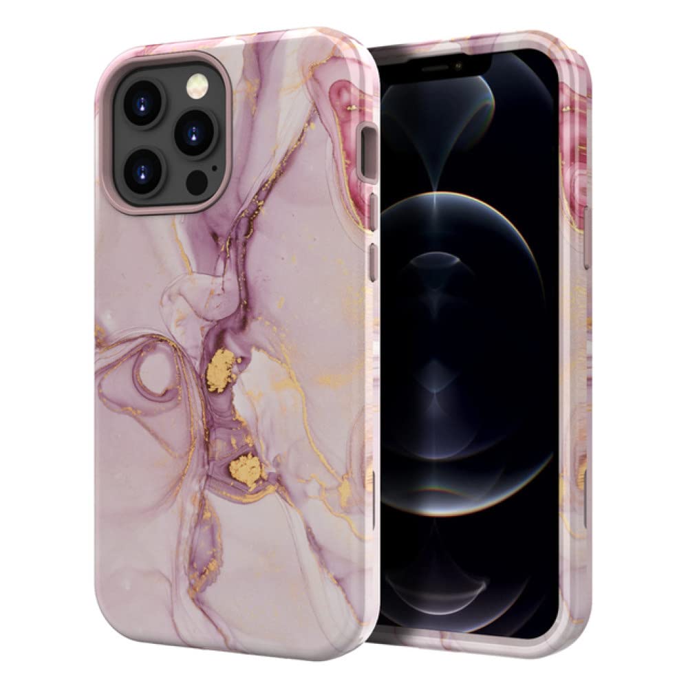 Coque iPhone 14 Pro Max antichoc en marbre rigide floral