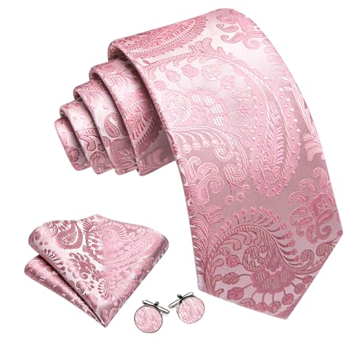 Image of YOHOWA Mens Ties Set Wedding Paisley Neckties with Handkerchief Cufflinks Formal Business