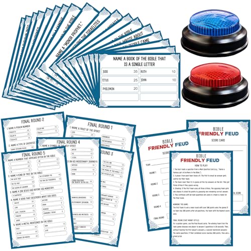 IIDEA Christian Bible Family Feud Game with 2 Buzzers Religious Trivia Quiz Card Game for Church Groups Easter Parties Team Building & Family Game Night