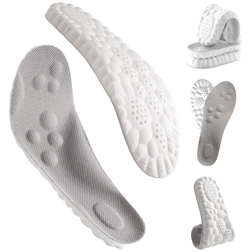 RAINPOT 4D Cloud Insoles for Men Women|Super Soft Support for Work Boots&Sports Shoes|Arch Support&Shock Absorption (Gray, 11-12)