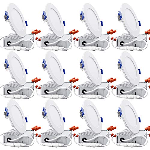 TORCHSTAR Essential Series 12-Pack 10W 4 Inch Recessed Lighting, Dimmable Ultra-Thin Ceiling Light