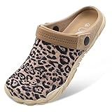 Besroad Mens Womens Classic Garden Clogs Summer Beach Swimming Sports Water Shoes Brown Leopard 10.5 Women/9 Men