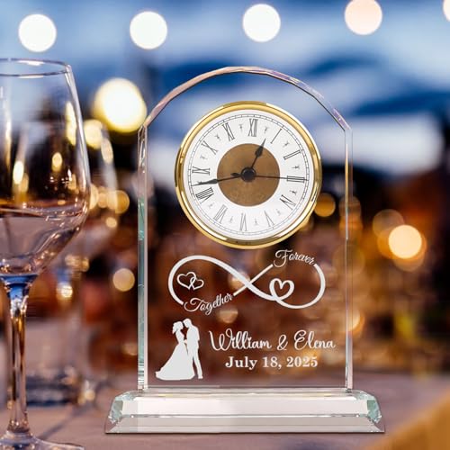 Personalized Crystal Wedding Clock, Together Forever Engraved, Personalized Anniversary Clock, Crystal for Him or Her - Image 5
