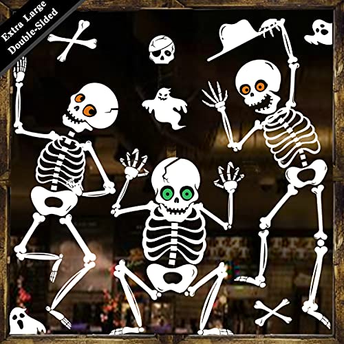 Bunny Chorus Halloween Decorations Window Clings Decor, Extra Large Cute Funny White Skeleton Ghosts Black Bats Halloween Stickers Indoor, School Home Office Party Supplies for Glass Window, 3 Sheets