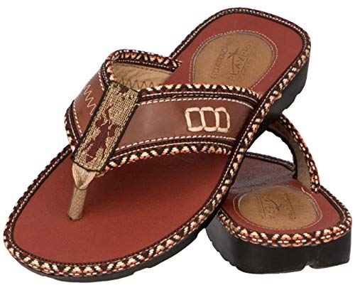 Cowboy Professional Men's Rustic Cognac Brown Leather Sandals Authentic Mexican Huaraches Flip Flops
