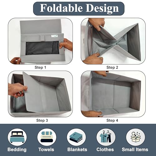 Image of JD FRESH Foldable Cloth Cover Storage Box /Wardrobe Clothes Organizer /Storage Basket /Space Saving Storage /Collapsible Clothes Organizer /Cupboard Storage Boxes for Shirts, Pants(Grey Pack of 2)