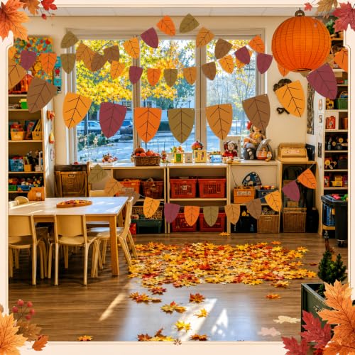 Image of VitalCozy 5 Pcs Back to School Decorations Fall Maple Leaves Banner Flags 49 ft Autumn Fall Thanksgiving Wedding Birthday Bridal Shower Engagement Halloween Party Supplies