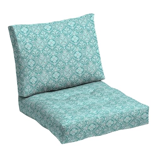 Arden Outdoor Tufted Deep Seat Set, 24x24, Turquoise Medallion