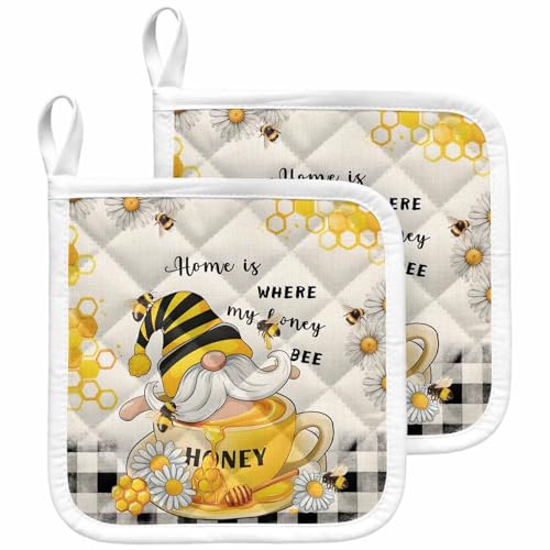 2 Packs Bee Gnomes Pot Holders Sets for Kitchen,Oven Pan