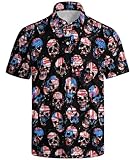 MDLBNSI Camisas polo para hombre que absorben la humedad, camisas polo patrióticas para hombre, bandera de calavera, Medium