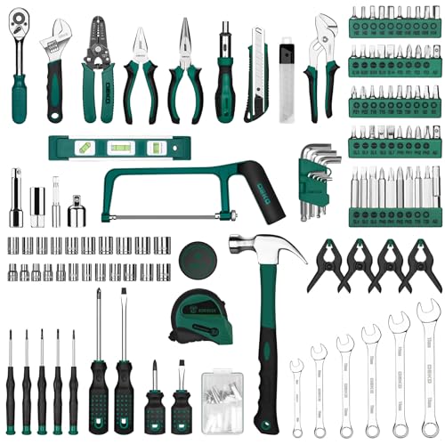 Image of DEKOPRO Tool Set: 228 Piece Home Tool Kit, Household Basic Repair Tool Set Comes with Storage ToolBox, Socket Wrench Set for Car, Hand Tool Box Set for Home - Green