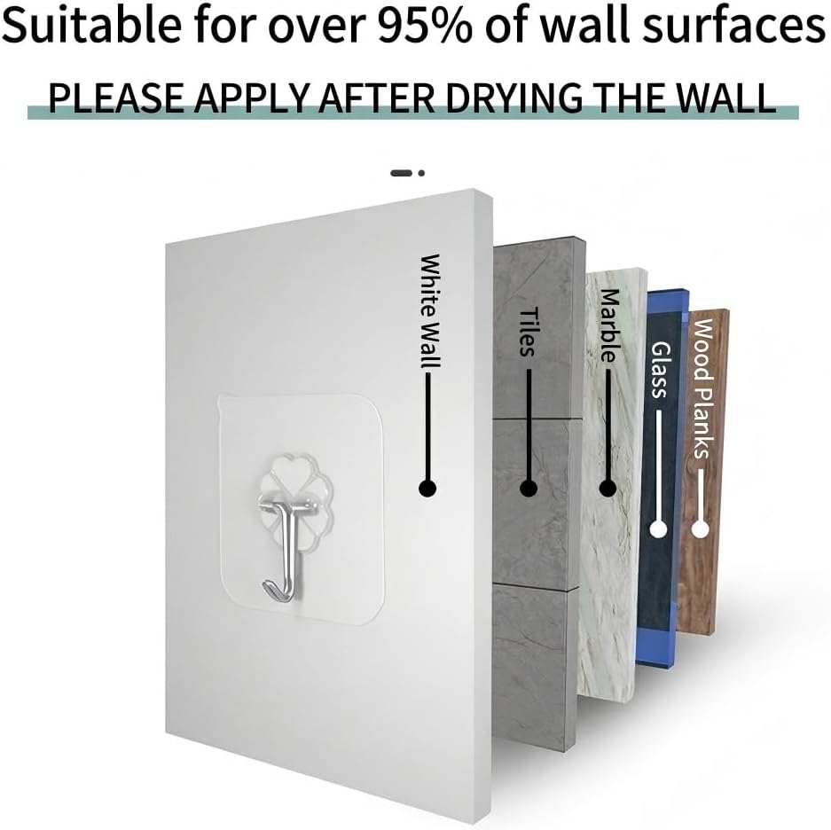 30 Pack Large Adhesive Hooks, 2.75 x 2.75 in Transparent Waterproof Wall Hooks for Hanging up to 11 lb, No Drill Sticky Hooks for Shower Kitchen Bathroom Office Towels Coats Keys