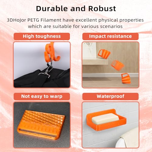 Image of 3DHoJor Update Basic PETG Filament 1.75mm, PETG 3D Printer Filament, 2.2 LBS (1KG) Cardboard Spool, Fit Most FDM 3D Printer, Translucent Orange