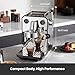 Gemilai Owl Espresso Machine, 15 Bar Professional Semi-Automatic Espresso Maker with Milk Frother Steam Wand & 57oz Removable Water Tank, Dual Display, for Cappuccino, Latte, G3006, Stainless Steel