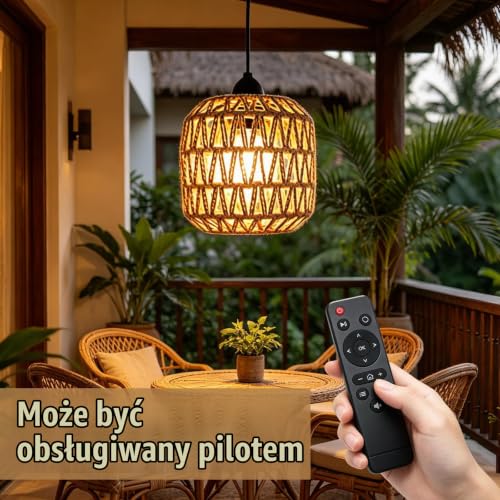Oprawa wisząca: 2 sztuki Baterie rattanowe bez baterii, oprawa w stylu czeskim i naturalnym Lampa wisząca z pilotem do biura, salonu, sypialni, kuchni
