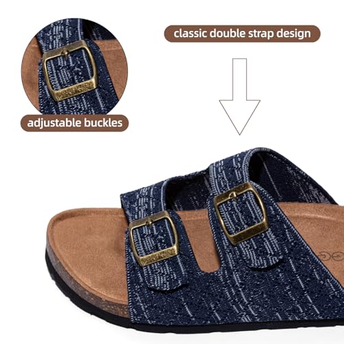 Image of Women's Comfy Arch Support Cork Footbed Adjustable Knitting Straps Indoor and Outdoor Slides Sandals