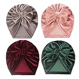 4PCS Velvet Baby Turban Hats Newborn Beanie Cap Knot Headwrap Toddler Infant Cap 0-3 Years (Bowknot)