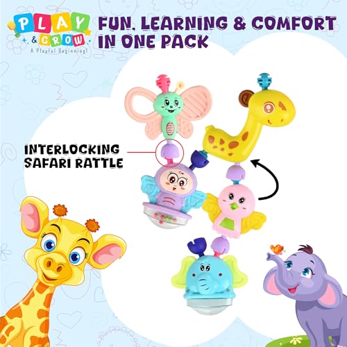 Image of PLAY & GROW Teethable Rattle Set, 5 Pieces, Multicolor, BPA Free Safe & Colorful Infant Early Learning & Sensory Play | Ideal Gift Pack