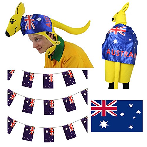 Lot de supporters Australie avec chapeau de kangourou et drapeaux