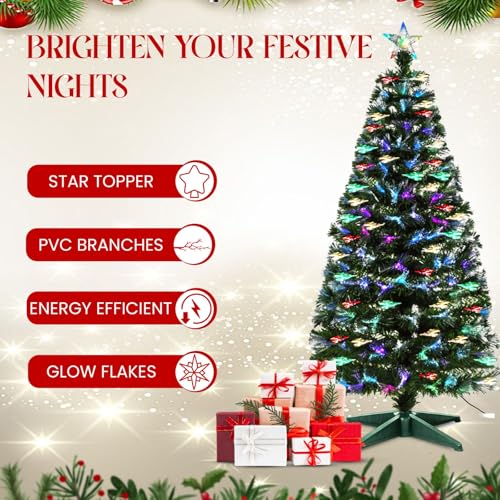 Green Christmas tree Fibre Optic tree Colour changing multicolour with stand free standing Artificial Xmas Tree with Star Topper Holiday Decoration for Home, Office & Parties (120CM (4 FEET)) - Image 3