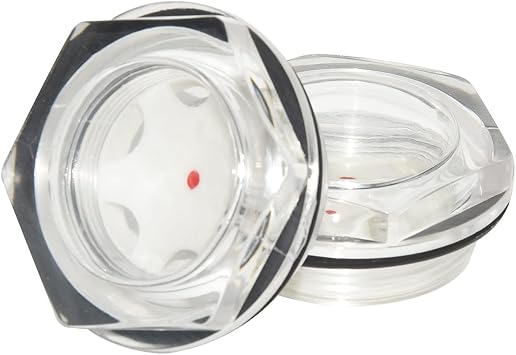 Flyshop Plastic Air Compressor Oil Level Sight Glass 30mm, 1-3/16" Dia Male Thread M30 x 1.5mm Screw Type with Black Rubber Washer, Transparent with Hexagonal Head