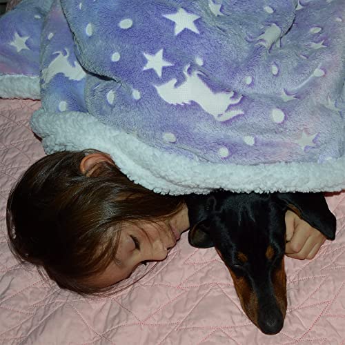Stolphi Glow In The Dark Unicorn Sherpa Throw Blanket For Girls, Kids, Teens, Premium Fluffy Plush Microfiber, Fun Gift For All Occasions (Purple Gradient) #TOP1