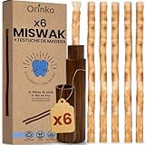ORINKO 6 palos de Siwak + 1 funda de madera - Miswak cepillo de dientes natural, ecológico y vegano - cuidado de la boca tradicional y blanqueamiento dental