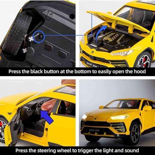 Image of Alokik Enterprise Compatible for 1:24 Lamborghini Urus Car Model Toy Child Sound and Light Pull Back Car Zinc Alloy Toys for Kids Boy Girl Gift 【Colors as Per Stock】