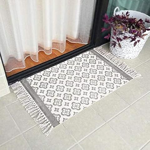 Ukeler Indoor Outdoor Door Mat Cotton Handmade Indoor Area Rugs 35.4''x23.6'' Contemporary Floral Washable Floor Rugs for Kitchen/Entry Way, Gray Cover