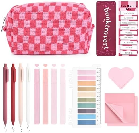 Kit de anotação de livro estético, 14 peças, estojo grande quadri...