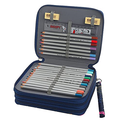 Image of 72 Slots Pencil Case Organizer w /Removal Handle Strap | 3-Layer Zipped Pencils Box Large for Colored Pencils Watercolor Pencils for Office and Travel for Artist