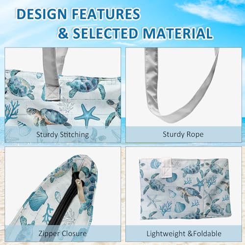 Large Beach Bag Waterproof Sandproof Beach Bags for Women Pool Tote Bags with Zipper Summer Swim Bag Foldable4