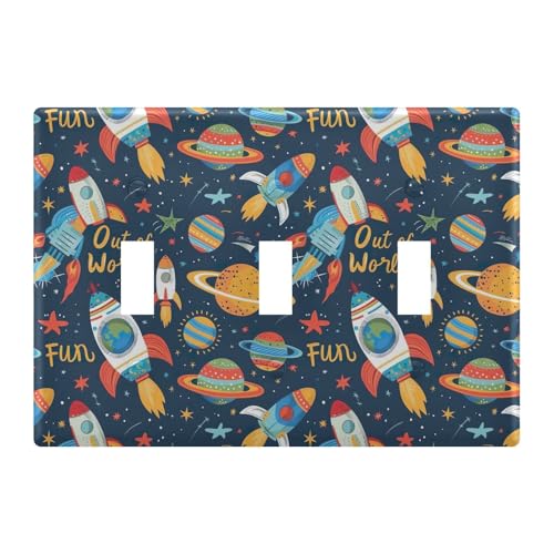 Light Switch Cover Space Rocket Planet Wall Plates for Electrical Outlets 3 Gang 202b5411