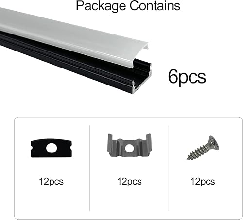 Miniatura 3 de HAMRVL Paquete de 6 difusores de canal LED de 11.8 in de aluminio negro con cubierta blanca Mliky en forma de U de 0.677 x 0.276 in, tira de luz LED