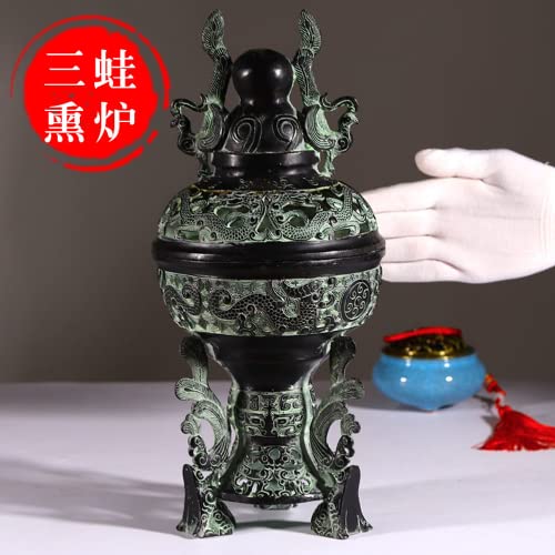 Brûleur d'encens antique en bronze 36 cm diffuseur grand format stable - 6