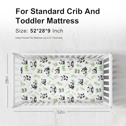 Image of Watercolor Panda Green Leaves Fitted Baby Crib Sheet for Baby Boy Girl 52 inchx28 inch Cute Bear Animal Soft Breathable Unisex Fitted Baby Bed Sheets Fits All Standard Crib and Toddler Mattress Pads