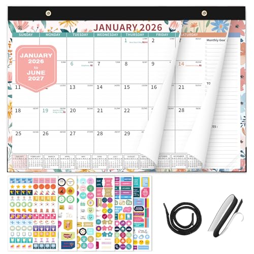 Image of Ospelelf 2026-2027 Calendar Magnetic Desk Wall Desktop Monthly Planner from January 2026 - June 2027 Large To Do Pad with Plastic Cover for Office 17 inch X 12 inch Ditsy Floral