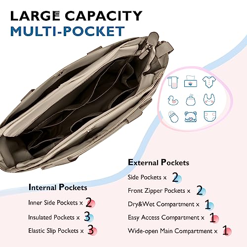 Mommore Diaper Bag Tote With Changing Pad, Dry And Wet Compartment Large Capacity Baby Bag Crossbody Travel Maternity Bag, Grey #TOP2