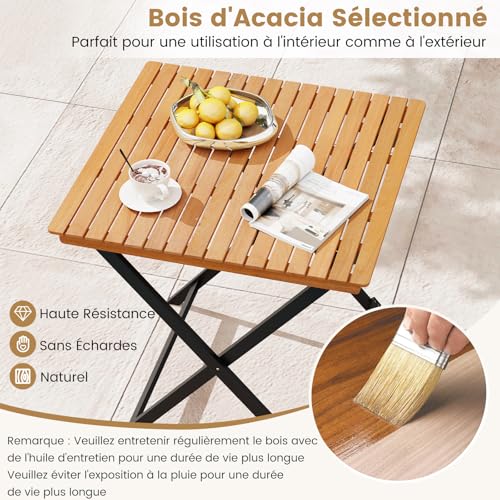 Table pliante gain de place en bois d'acacia pour petit balcon