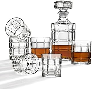 Whiskey Decanter And Glasses Bar Set, Includes Whisky Decanter And 6 Cocktail Glasses