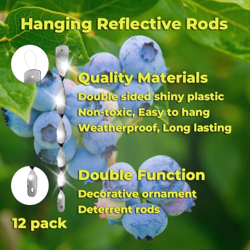 Dyvicl Reflective Scare Rods, Spiral Reflectors Ornamental Spinner Hanging Reflective Bird Deterrent Control Device for House Windows Outdoor Garden Yard, 12 Pack - Thumbnail 3