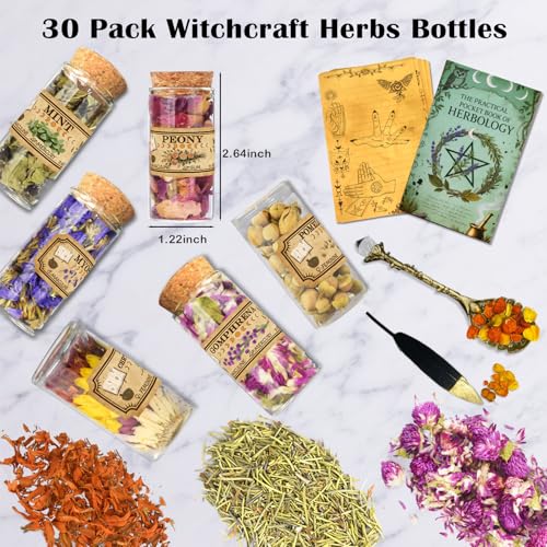 Kit de Hierbas y Flores Secas con 30 Frascos de Vidrio miniatura 2