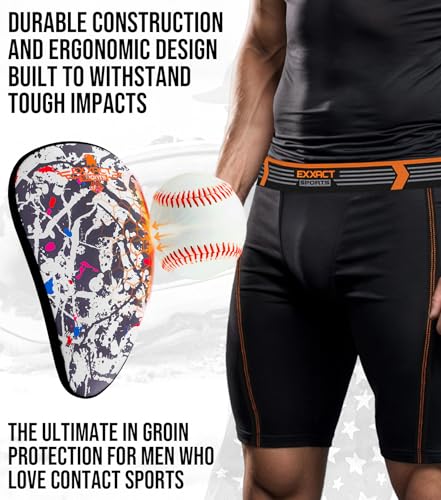 Exxact Sports Lightweight Athletic Cup Mens & Boys with Soft Rim Comfort for Superior Support, Baseball Cup Youth Boys for T-Ball, Football, Lacrosse, Hockey Groin Protector (Medium, Marble)