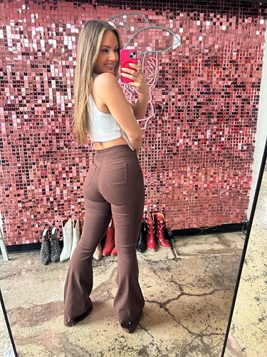 Willow Boutique High Waisted Bootcut Jeans for Women – Stretchy Bell Bottom Flare Pants | Bottoms for Women - Choco Brown4